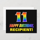 Carte Postale 11e anniversaire : Bold, amusant, simple, arc-en-c (Devant / Derrière)