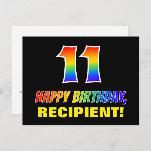 Carte Postale 11e anniversaire : Bold, amusant, simple, arc-en-c (Devant / Derrière)