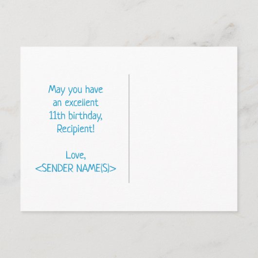 Carte Postale 11e anniversaire : Bold, amusant, simple, arc-en-c (Dos)