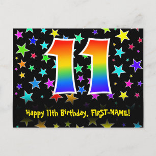 Carte Postale 11e anniversaire : Fun Stars Motif, Rainbow 11, No