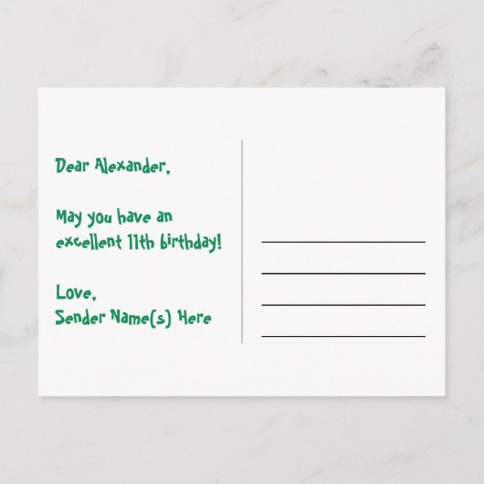 Carte Postale 11e anniversaire : motif coeurs amusants, arc-en-c (Dos)