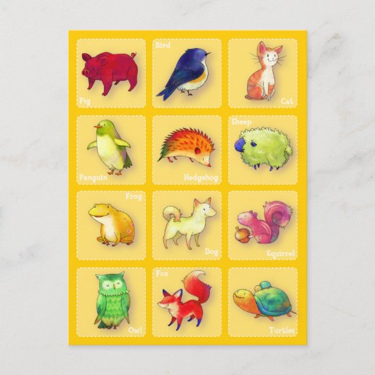 Carte postale 12 Animaux (personnalisable) (Devant)