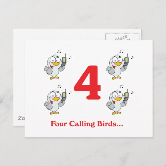 Carte Postale 12 jours quatre oiseaux appelant (Devant / Derrière)