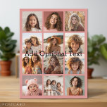 Carte Postale 12 Photo Instagram Collage - Pastel Coral Rose<br><div class="desc">Ajoutez vos photos préférées à cette grille photo de 12 emplacements. Vous pouvez utiliser n'importe quelle photo pour cette grille.</div>
