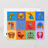 Carte Postale 12 signes zodiaques style dessin animé (Devant / Derrière)