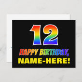 Carte Postale 12e anniversaire : Bold, amusant, simple, arc-en-c (Devant / Derrière)