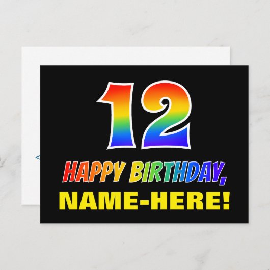 Carte Postale 12e anniversaire : Bold, amusant, simple, arc-en-c (Devant / Derrière)