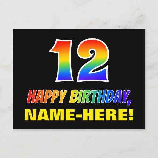 Carte Postale 12e anniversaire : Bold, amusant, simple, arc-en-c (Devant)