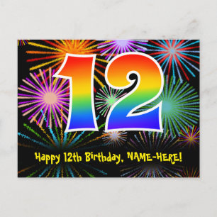Carte Postale 12e anniversaire - Fun Motif feux d'artifice + Rai