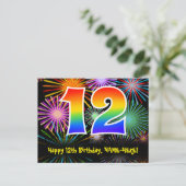 Carte Postale 12e anniversaire – Motif de feux d'artifice amusan (Debout devant)