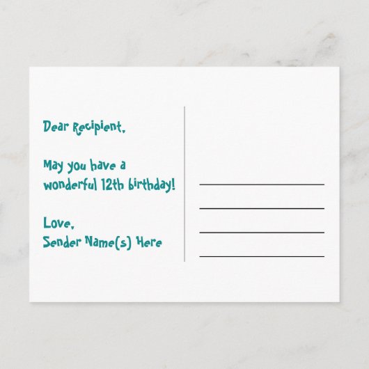 Carte Postale 12e anniversaire : Pink Stripes & Hearts, Rainbow (Dos)