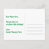 Carte Postale 13e anniversaire: bandes roses et cœurs, arc-en-ci (Dos)