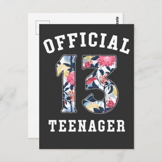 Carte Postale 13e anniversaire Belle Fleur Officiel Adolescente (Devant / Derrière)