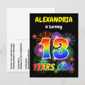 Carte Postale 13e Anniversaire - Feux d'artifice amusants, "13"  (Devant / Derrière)