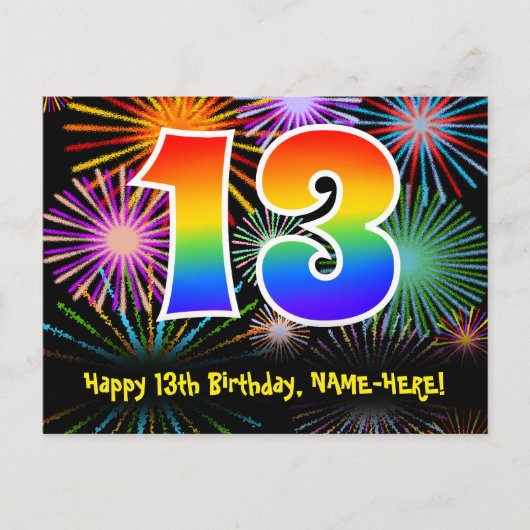 Carte Postale 13e anniversaire – Motif de feux d'artifice amusan (Devant)