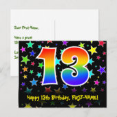 Carte Postale 13e Anniversaire : motif d'étoiles amusantes, 13 a (Devant / Derrière)