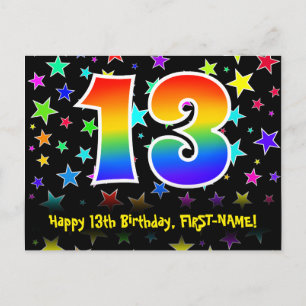 Carte Postale 13e anniversaire : motif d'étoiles amusantes, arc-