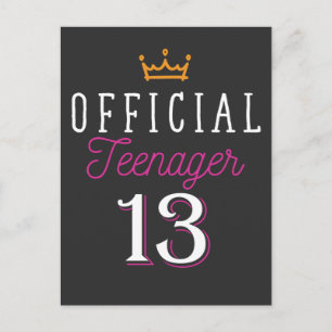 Carte Postale 13e anniversaire Princesse Fille Officielle Adoles