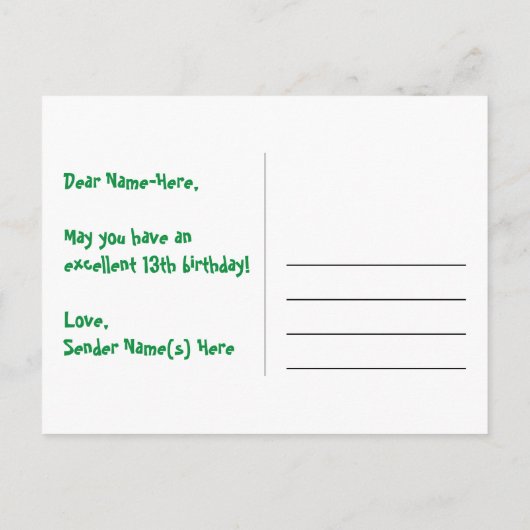 Carte Postale 13e anniversaire : Rayures roses et cœurs, Arc-en- (Dos)