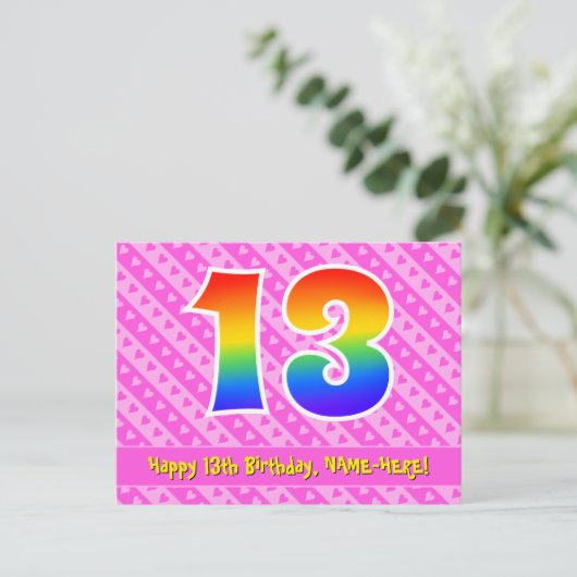 Carte Postale 13e anniversaire : Rayures roses et cœurs, Arc-en- (Debout devant)