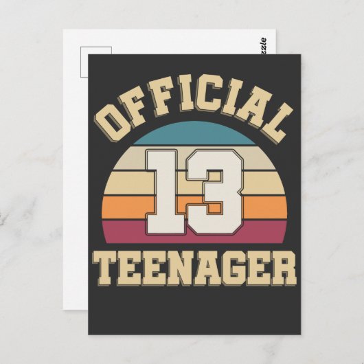 Carte Postale 13e anniversaire Retro Officiel Adolescent (Devant / Derrière)