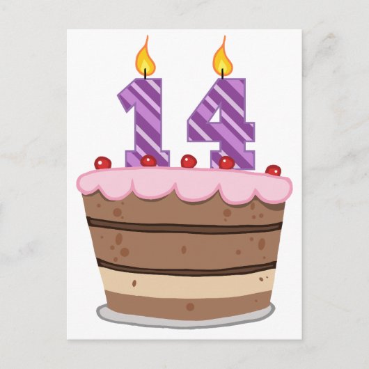 Carte Postale 14 ans sur le gâteau d'anniversaire (Devant)