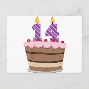 Carte Postale 14 ans sur le gâteau d'anniversaire