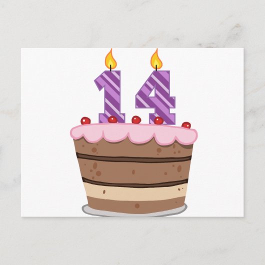 Carte Postale 14 ans sur le gâteau d'anniversaire (Devant)