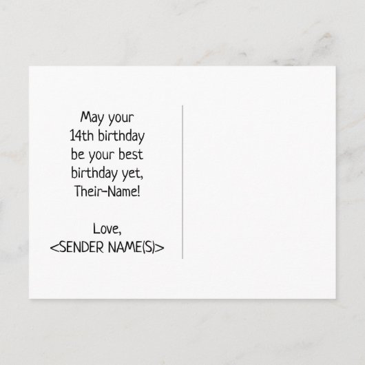 Carte Postale 14e anniversaire : Bold, amusant, simple, arc-en-c (Dos)