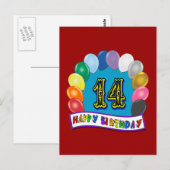 Carte Postale 14e anniversaire Cadeaux avec Ballons Assortis Des (Devant / Derrière)