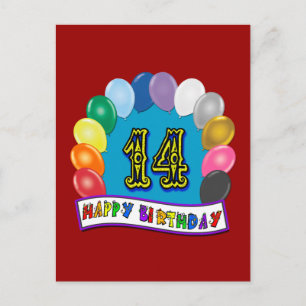 Carte Postale 14e anniversaire Cadeaux avec Ballons Assortis Des
