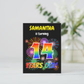 Carte Postale 14e anniversaire - Fun Fireworks, Rainbow Look "14 (Debout devant)
