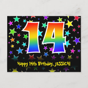 Carte Postale 14e anniversaire : Fun Stars Motif, Rainbow 14, No