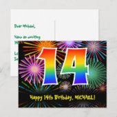 Carte Postale 14e anniversaire – Motif de feux d'artifice amusan (Devant / Derrière)