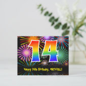 Carte Postale 14e anniversaire – Motif de feux d'artifice amusan (Debout devant)