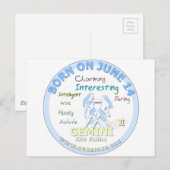 Carte Postale 15 juin Anniversaire - Gemini (Devant / Derrière)