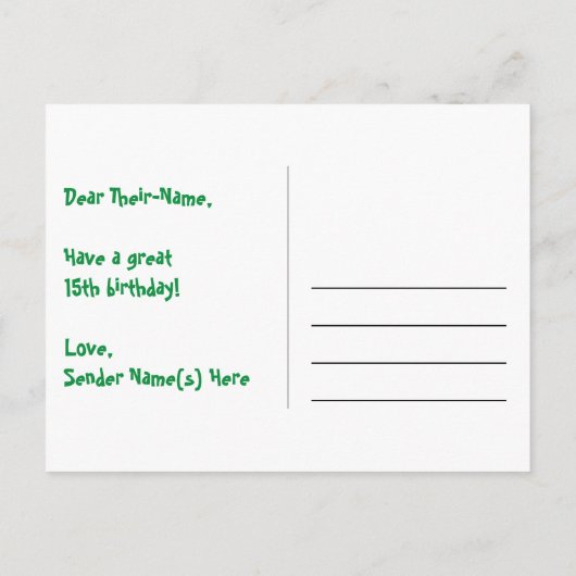 Carte Postale 15e anniversaire : bandes roses et cœurs, arc-en-c (Dos)