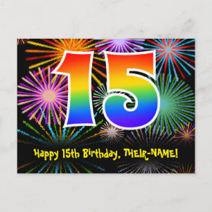 Carte Postale 15e anniversaire – Motif de feux d'artifice amusan