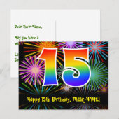 Carte Postale 15e anniversaire – Motif de feux d'artifice amusan (Devant / Derrière)