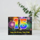 Carte Postale 15e anniversaire – Motif de feux d'artifice amusan (Debout devant)