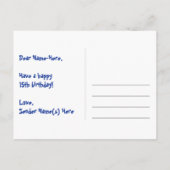 Carte Postale 15e anniversaire : motif d'étoiles amusantes, arc- (Dos)