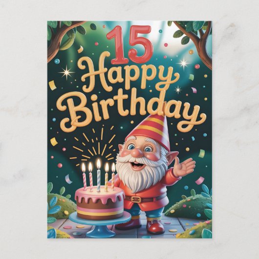 Carte Postale 15th Birthday Gnome Celebration (Devant)