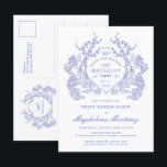 CARTE POSTALE 16e anniversaire Blue Floral Crest I<br><div class="desc">Une élégante crête vintage de fleurs bleues françaises occupe le devant de la scène pour cette invitation intemporelle à l'anniversaire. Orné,  formel et très féminin fera que toute femme d'anniversaire se sentira très spéciale. Des fournitures de partie de coordination sont disponibles.</div>
