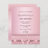 Carte Postale 16e anniversaire de fête blush rose pétillant invi (Devant / Derrière)