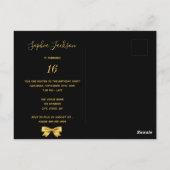 Carte Postale 16e anniversaire fête noir girlygold bow invitatio (Dos)