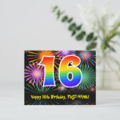Carte Postale 16e anniversaire - Fun Motif feux d'artifice + Arc (Debout devant)