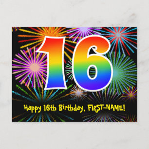 Carte Postale 16e Anniversaire – Motif de feux d'artifice amusan