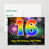 Carte Postale 16e anniversaire – Motif de feux d'artifice amusan (Devant / Derrière)