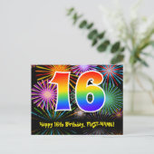 Carte Postale 16e anniversaire – Motif de feux d'artifice amusan (Debout devant)