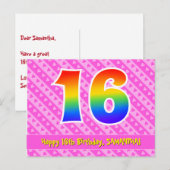 Carte Postale 16e anniversaire : Rayures roses et cœurs, Arc-en- (Devant / Derrière)